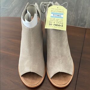 Toms Tan Suede Mules with Stacked Heel
